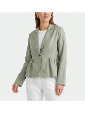 DOLAN  Women’s Linen Green Size M Breathable Blazer Single-Button  Long Sleeves